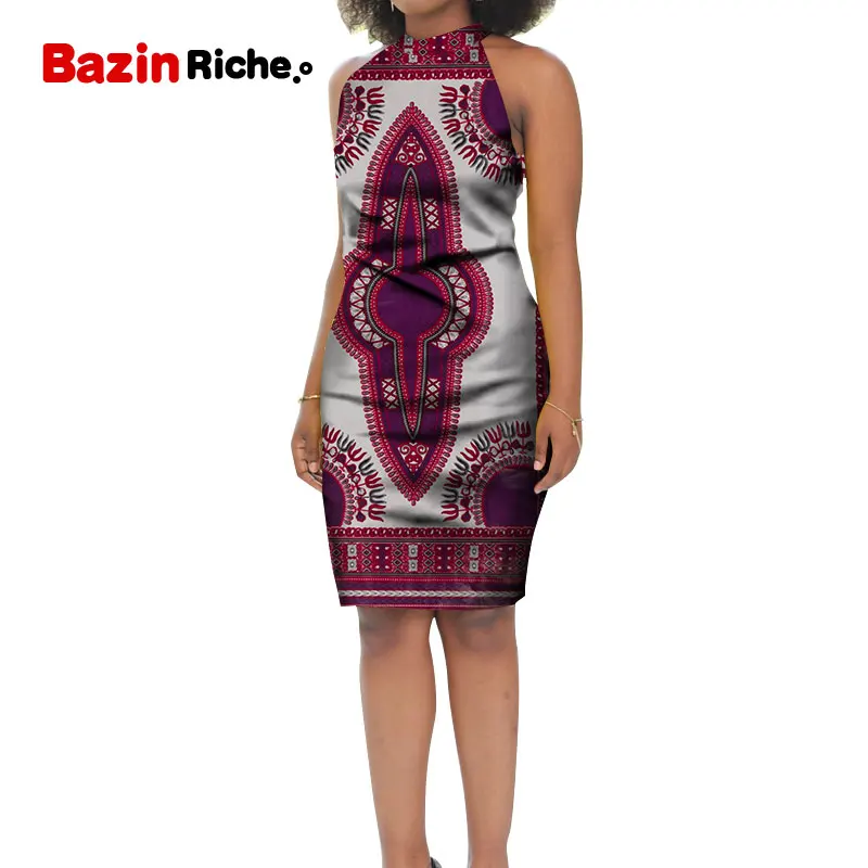 Модное женское платье в африканском стиле Анкара Feminino Vestidos без рукавов, африканские платья длиной до колена, женская одежда для вечеринки, WY5224 - Цвет: 1