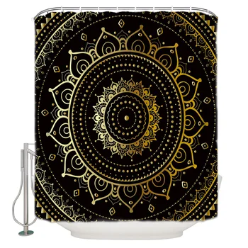 

WARMTOUR Shower Curtain Golden Mandala Bath Curtains Bathroom Decor with Hooks