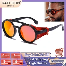 

Fashion Vintage Steampunk Punk Style Round Sunglasses Leather Side Shield Brand Design Gradient Cool Sun Glasses Uv400 Shades