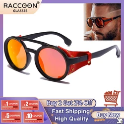 Fashion Vintage Steampunk Punk Style Round Sunglasses Leather Side Shield Brand Design Gradient Cool Sun Glasses Uv400 Shades