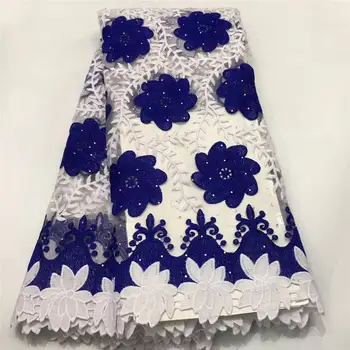 

Royal blue lace fabric french lace fabrics 2018 african tulle lace fabric tissu dentelle strass perle high quality 5yard LSW-1