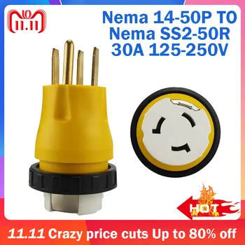 

US Nema 14-50P To Nema SS2-50R Anti-drop Industrial Groungding Locking Adapter Connector Converter Plug Socket Power Cable Cord