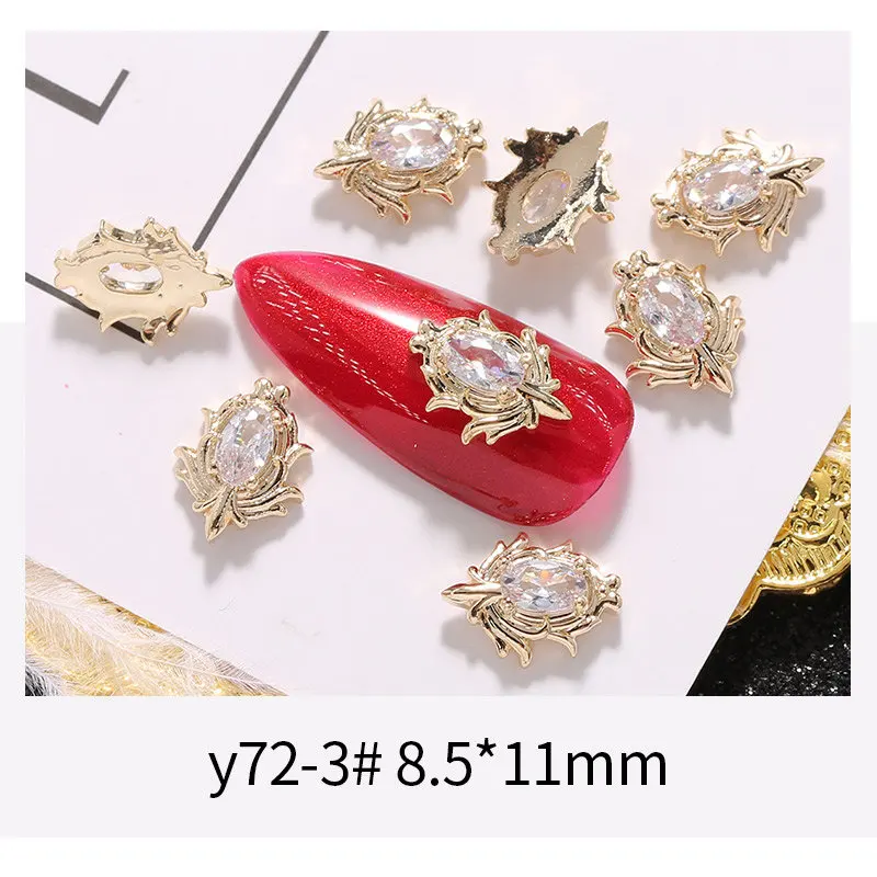 5pcs Pendant Chain 3D Alloy Nail Art Micro-inlay Zircon Pearl metal manicure nail accessories DIY Nail Decoration Nail charms - Цвет: Y72-3
