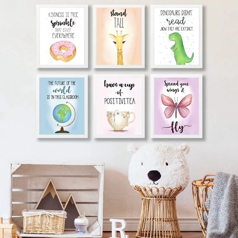 

Positive Quotes Print Classroom Posters Nursery Wall Decor ,Kids Motivational Wall Art Canvas Painting Nordic Picture Decoration