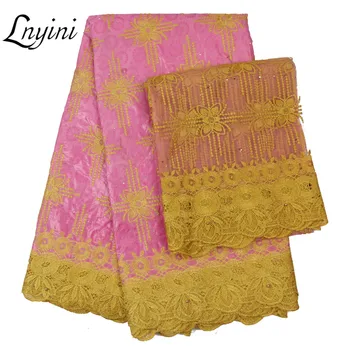 

5 Yards Bazin Lace Fabric Riche Getzner Cotton Lace with 2 Yards French Tulle Mesh Lace Fabric for Women Wedding Party L3135B