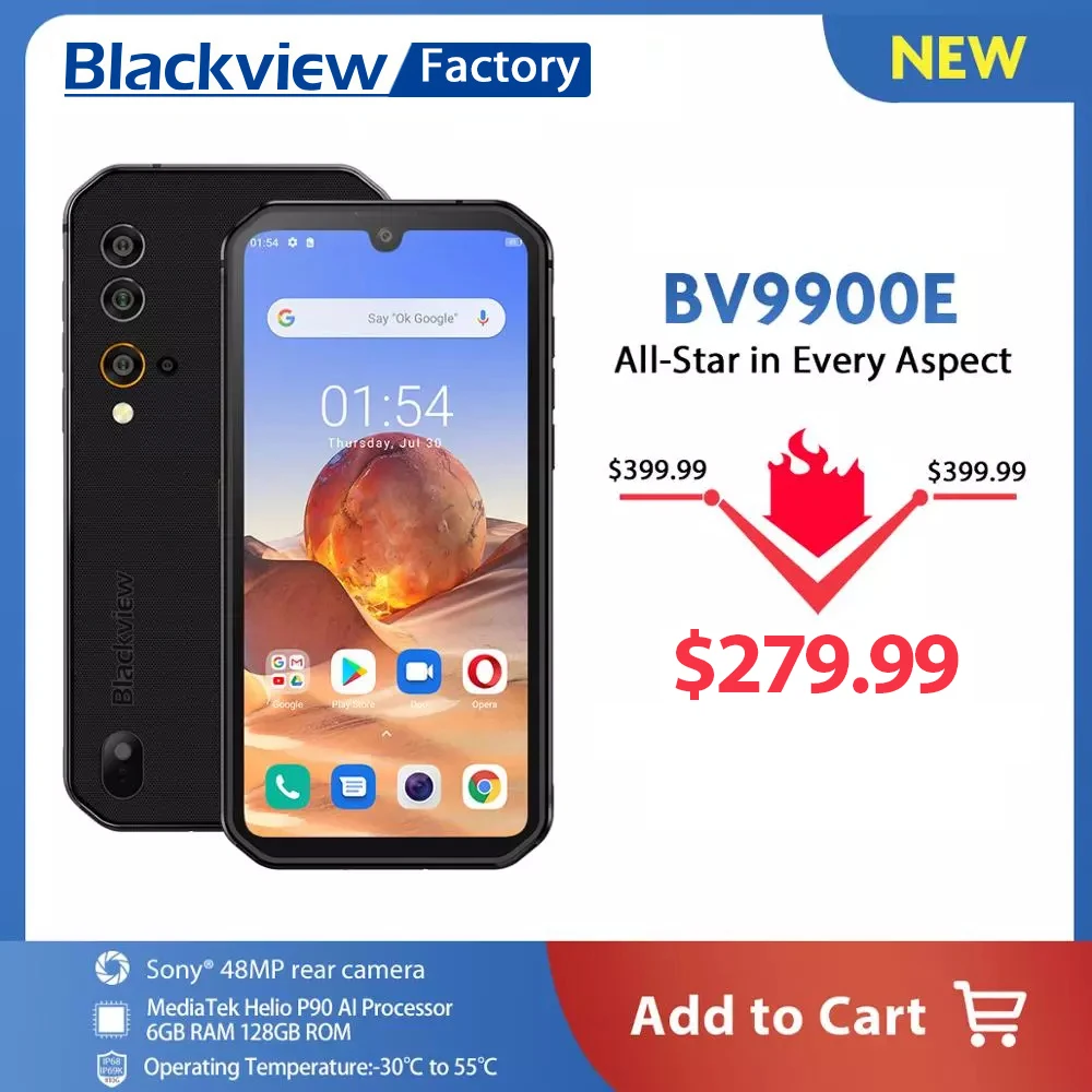 Смартфон Blackview BV9900E 6 ГБ + 128 IP68 водонепроницаемый 4380 мАч камера 48 МП NFC на базе Android 10
