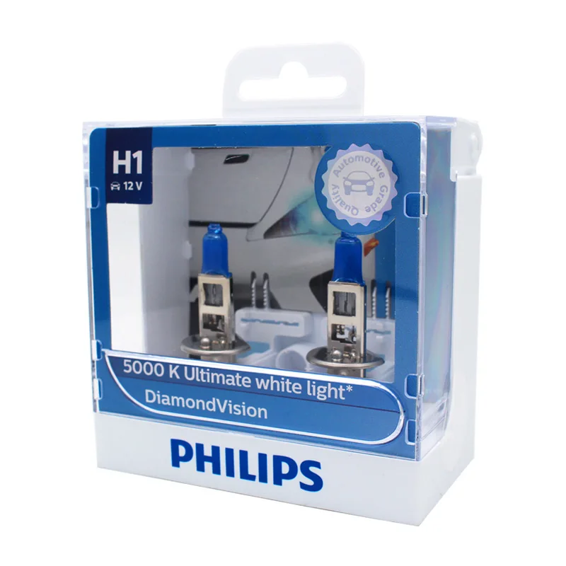 Philips H1 12V 55W Diamond Vision 5000K Ксеноновые белые автомобильные галогенные оригинальные автомобильные лампы OEM яркие лампы 12258DVS2, пара
