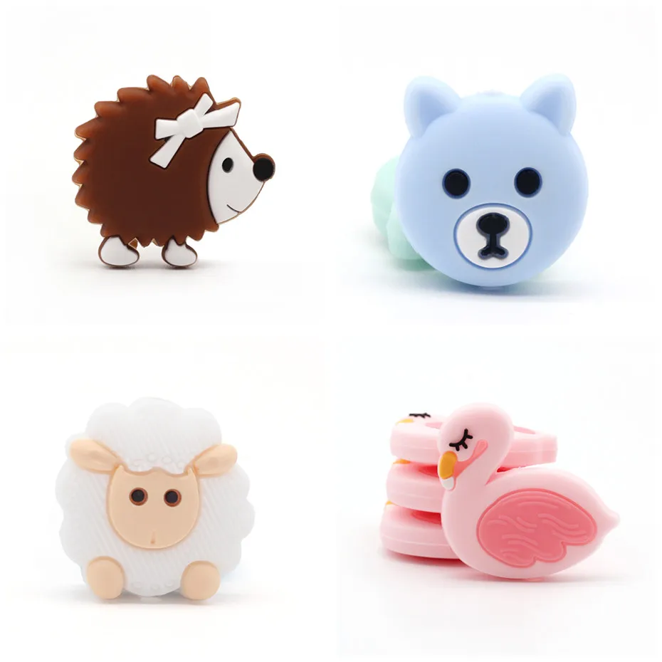 

5pc Baby Teether Mini Silicone Bear Beads for Teething DIY Pearl Beads Sheep Food Grade Silicone Beads BPA Free