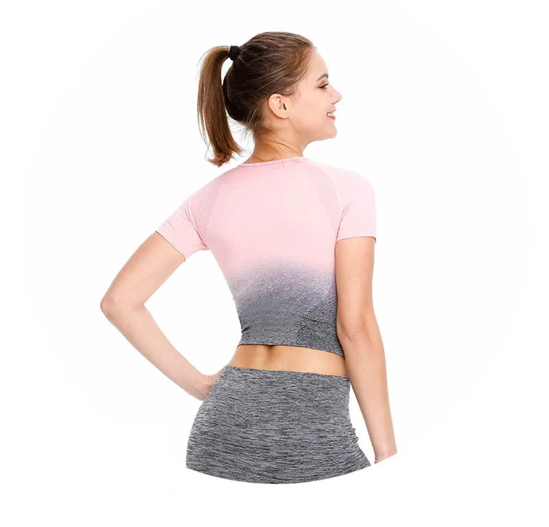 Бесшовные спортивные рубашки для женщин тренажерный зал Йога Топ тренировки фитнес рукав футболки укороченный топ тренировки бег спортивная одежда