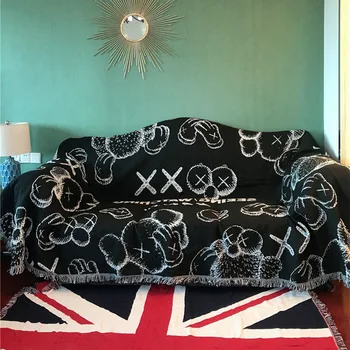 

Black and White Lattice sofa Cover Multi-function Throw Blankets Double-sided diamond-shaped cotton thread blanket Table Cloth