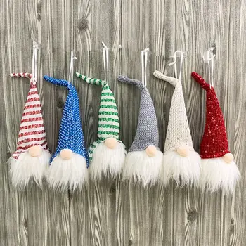 

Christmas Swedish Gnome Santa Sequin Plush Doll with LED Light Ornaments Hanging Xmas Tree Holiday Home Party Decor
