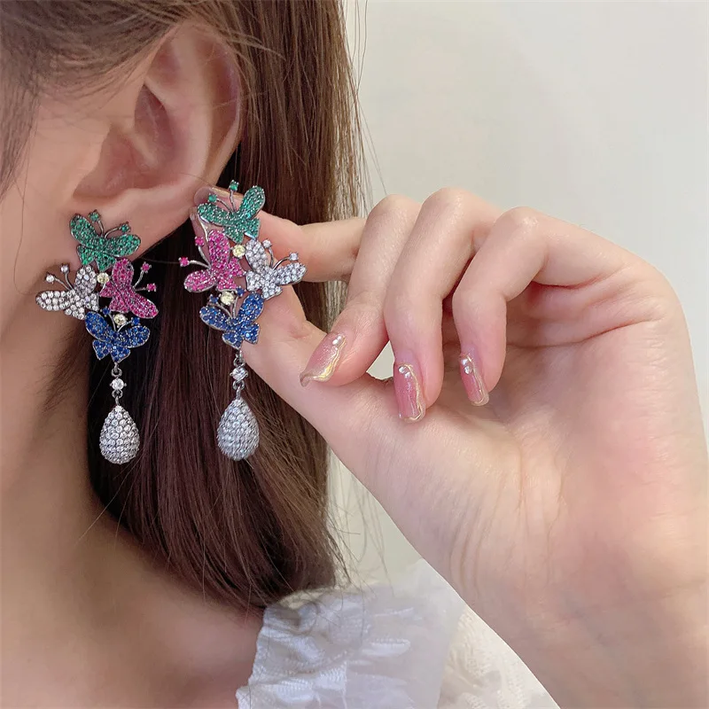 Exaggerated Butterfly Water Drop Dangle Earrings for Women Europe and America Fashion Statement Insect Pendant Earings Jewellery