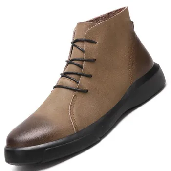 

riding boots men's high-top plus size casual round head plus velvet to keep warm winter boots mens genuine leather winter shoes