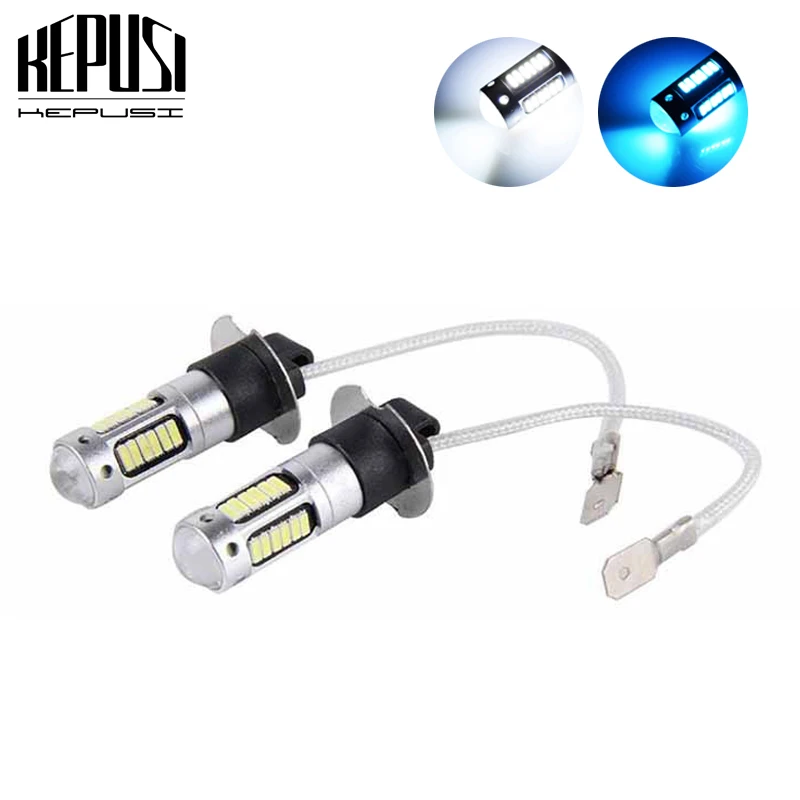 

2Pcs H3 Blue White 25W 4014 Chips 30 SMD High Power LED Fog Light Headlight Lamps Bulb Lens Daytime Running Lights DC 12V