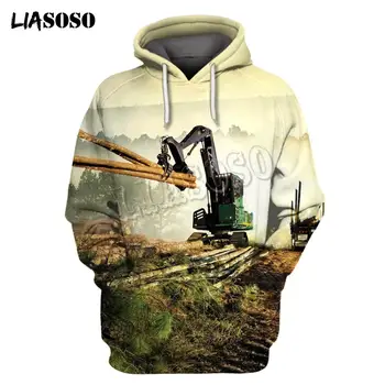 

LIASOSO 2020 New Hoodie 3D Print Excavator Men Tractor Streetwear Harajuku Sweatshirt Jacket Zipper Hooded Long sleeve Hoodies