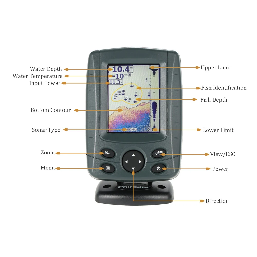 

Portable Sonar Fish Finder 3.5" LCD Boat Finder 0.6M to 300M echo sounder 200KHz/83KHz Duel Beam Fish Detector Depth Locator