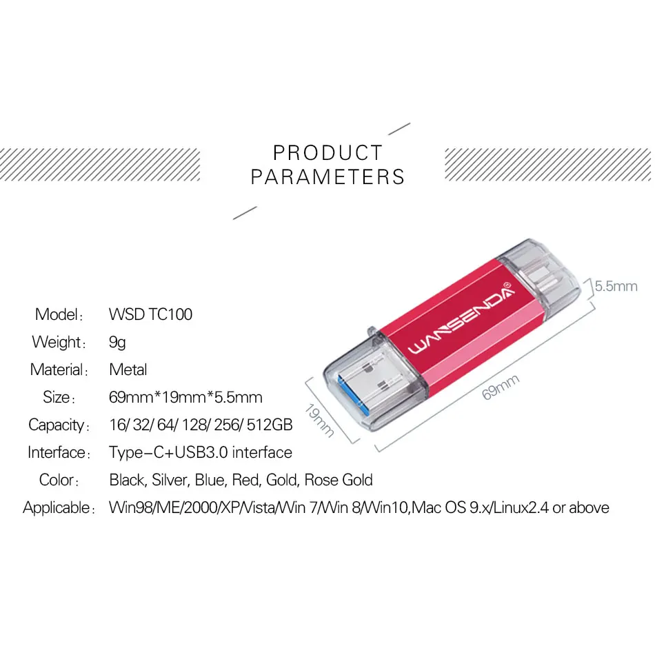 USB флеш накопитель Type C WANSENDA OTG флешка на 512 Гб 256 128 64 32 16 3.0 для устройств C|USB