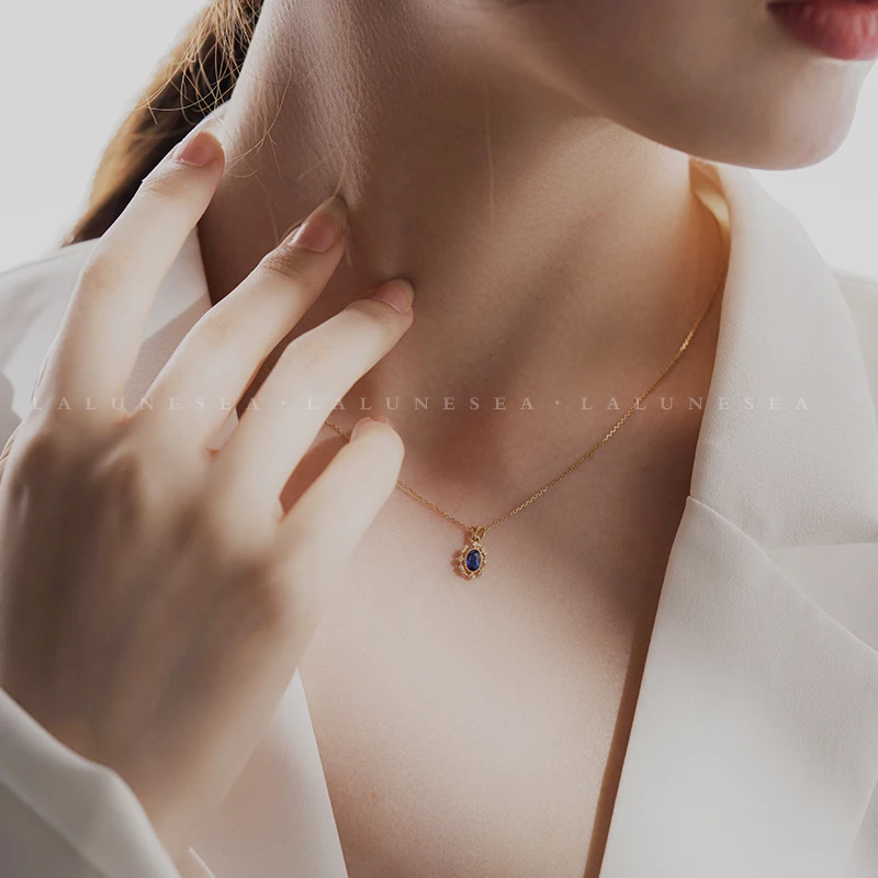 

Moon Blue Sea·Stars 925 Sterling Silver Necklace Pendant Sapphire Luxury Elegant Special Design Trendy Vintage Fine Jewelry Gift
