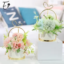 Erxiaobao поддельные бонсай из цветов с горшком ваза помпон хризантемы Гортензия Пион Искусственные Свадебные цветы вечерние домашний декор