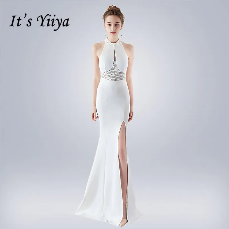 

Sleeveless Formal Dress It's Yiiya DX282 Mermaid Beading Floor-Length Evening Dresses Backless Split Pearls Robe De Soiree