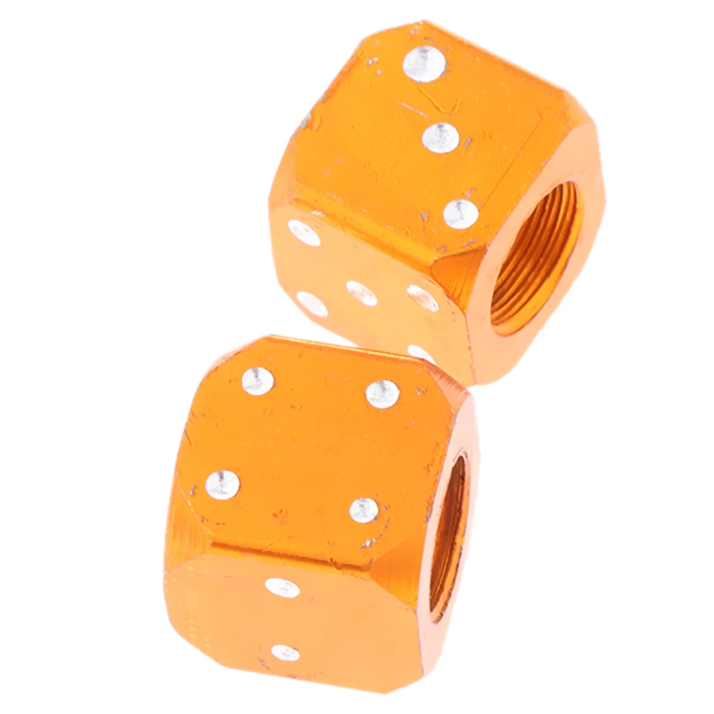 2 Pcs Orange Dice Tire Air Valve Stem Caps Car Truck Bike Atv Wheel