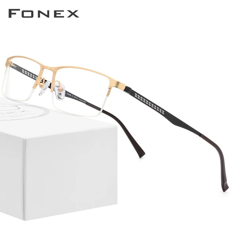 Оптические очки из FONEX сплава, квадратные очки для близорукости по рецепту, мужские оправы, новинка, полуоправы, полуоправы, корейские очки 9288 - Цвет оправы: Золотой