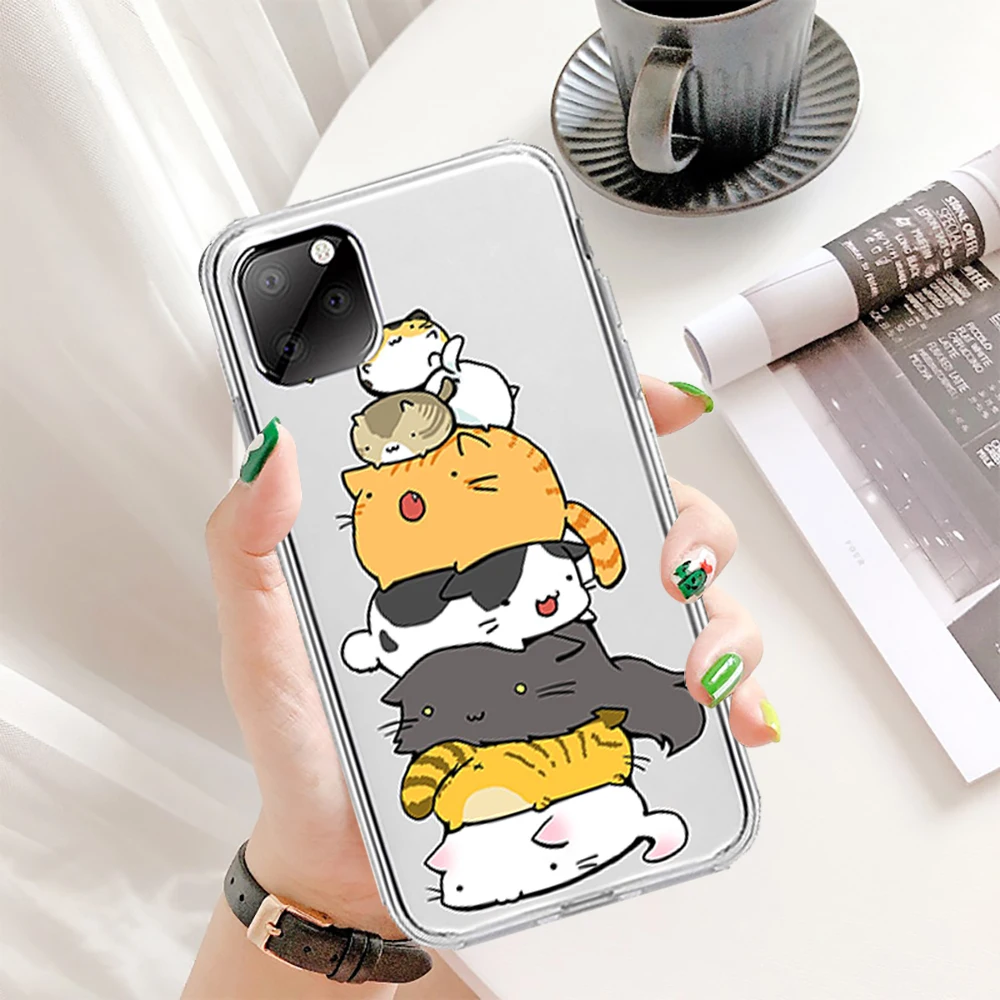 Чехол с милым котом для Iphone 11 11Pro XS Max XR 7 8Plus 7Plus прозрачный ТПУ силиконовая гибкая