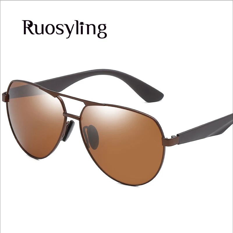 Brown Brown Ruosyling ультралегкие TR90 мужские солнцезащитные очки Классические Металлические поляризованные уличные темные очки УФ 400 матовые черные итальянские солнцезащитные очки - Цвет линз: Brown Brown