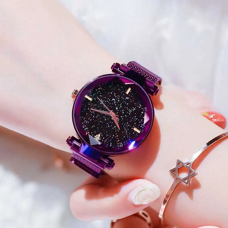 B Purple Роскошные женские часы с магнитным звездным небом Женские кварцевые наручные часы модный магнит для женщин часы Reloj Mujer Relogio Feminino - Цвет: B Purple