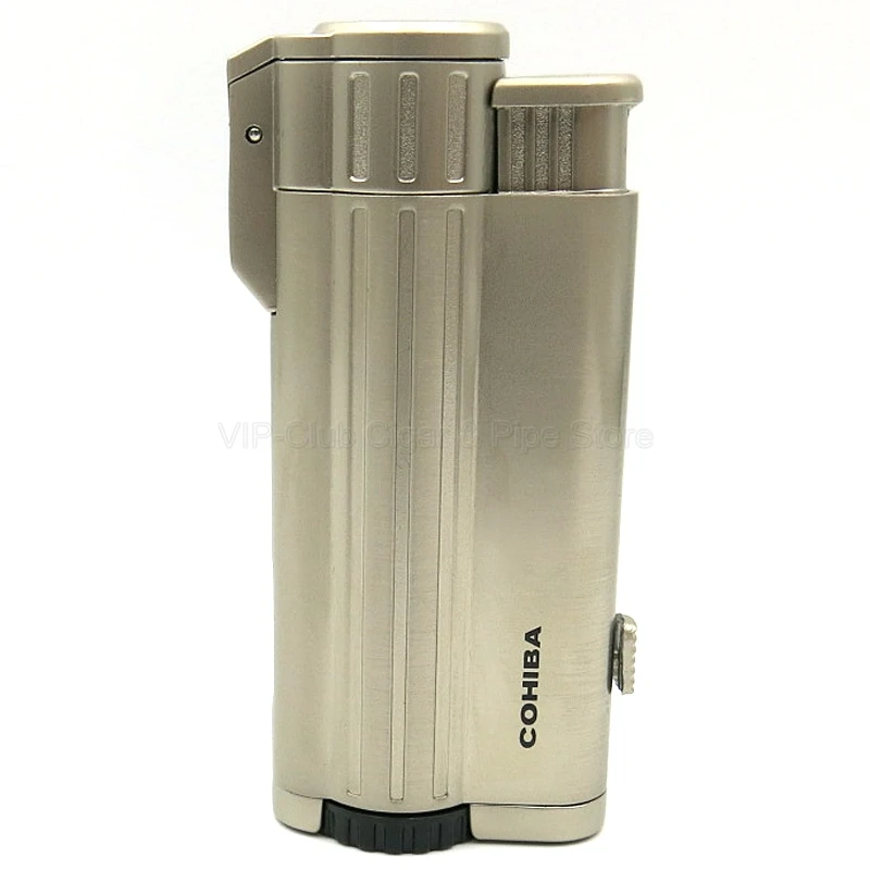 Silver COHIBA Металл 3 фонарь пламя сигарета зажигалка бутан струйная зажигалка с подарочной коробкой ветрозащитный многоразовый мужской инструмент для курения - Цвет: Silver