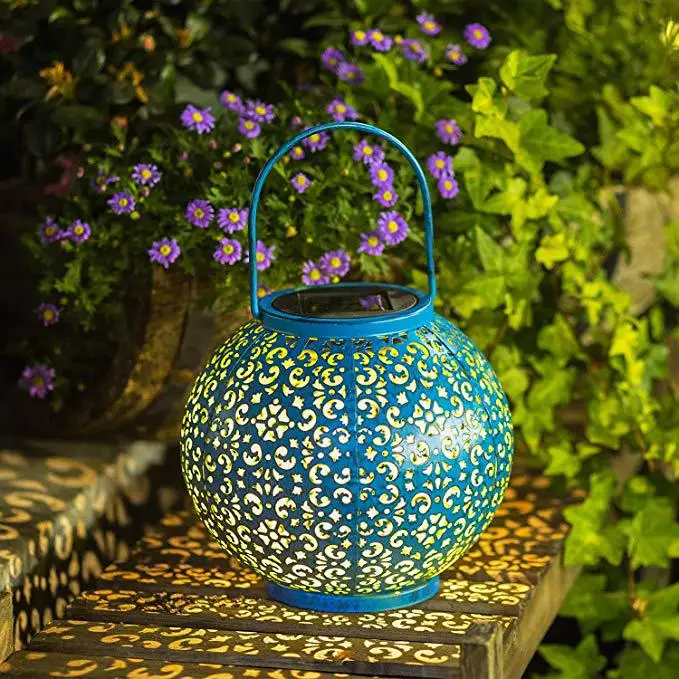 

LED Projection Light Solar Lantern Wind Light Solar Power Light Outdoor Iron Craft Retro Tree Shadow Ambient Light Blue