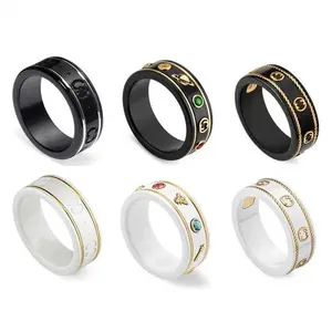 Двойное кольцо G, керамическое черно-белое кольцо с буквами и элементами пчелы, планеты, модное изысканное ювелирное изделие, кольцо для пар...