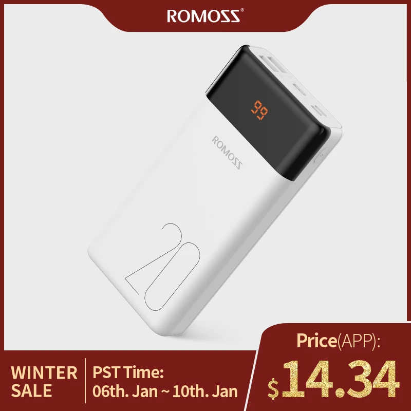  20000mAh ROMOSS LT20PS Power Bank Dual USB External Battery With LED Display Fast Portable Charger For Phones Tablet Xiaomi 