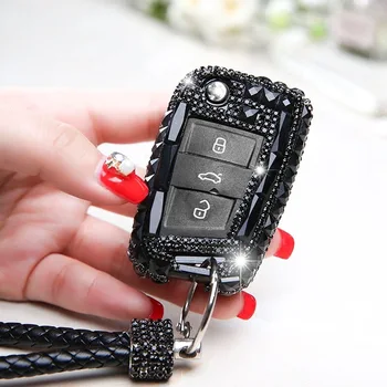 

Color Diamond Crystal Car Key Remote Case Cover For Volkswagen VW Golf 7 mk7 Seat Ibiza Leon FR2 Altea Aztec For Skoda Octavia