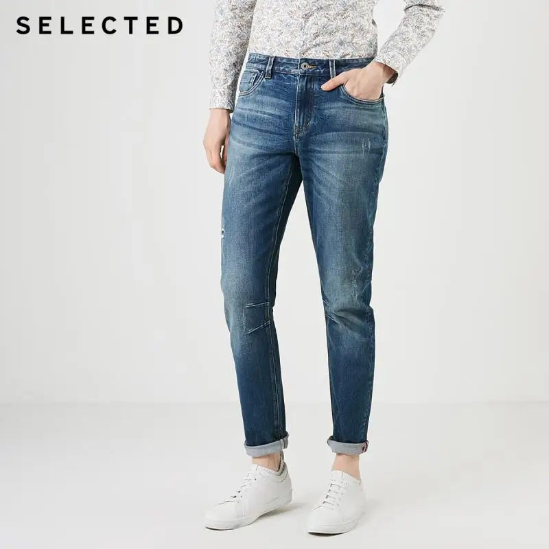 SELECTED Men's Summer Lycra-blend Denim Pants Fading Tight-leg Jeans C|419132535 SELECTED Men's Summer Lycra-blend Denim Pants Fading Tight-leg Jeans C|419132535