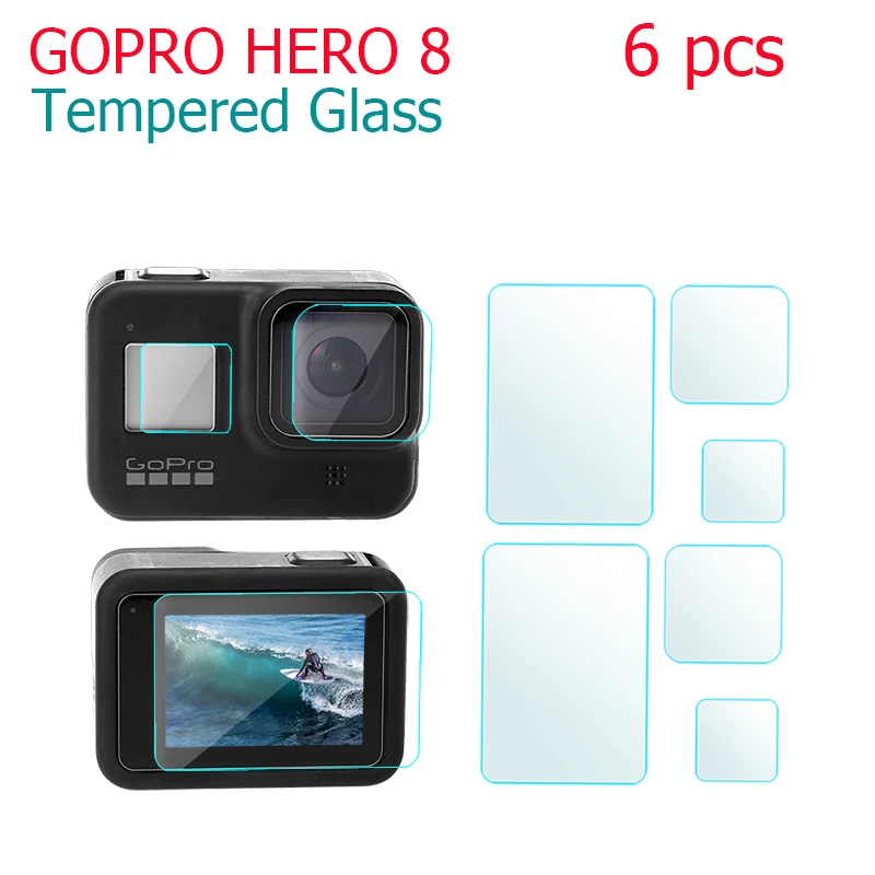 60 м водонепроницаемый чехол для дайвинга для GoPro Hero 8 защитный чехол Корпус объектива камеры с 6 шт стеклянной пленкой и силиконовым покрытием