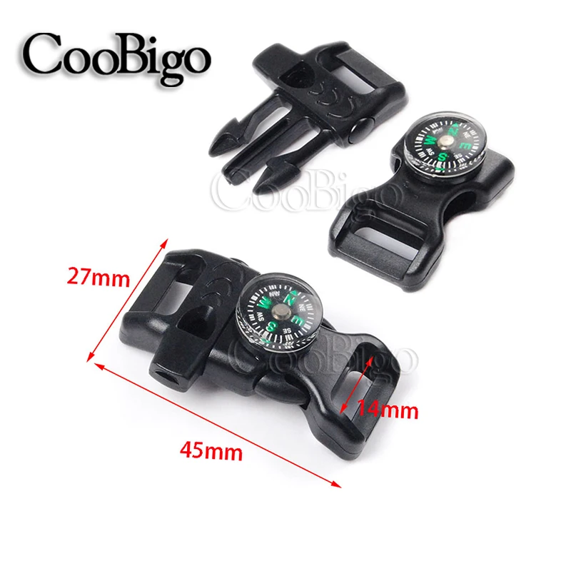 10pcs Emergency Survival Whistle Buckle with Compass for Outdoor Camp Paracord Bracelet Backpack Strap Bag Accessories