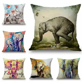 

Fashion Watercolor Elephant Style Ative Throw Pillow Case Cotton Linen Cushion Cover 18'' Soft Room Decor