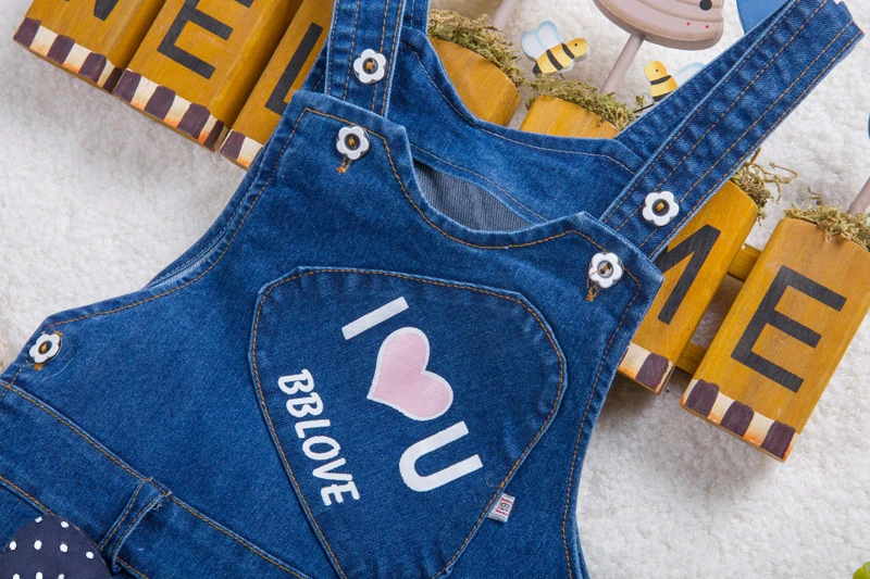 DIIMUU Toddler Baby Girls Jeans Trousers Clothing Overalls Long Pants Casual Printed Clothes Elastic Waist Kids Children