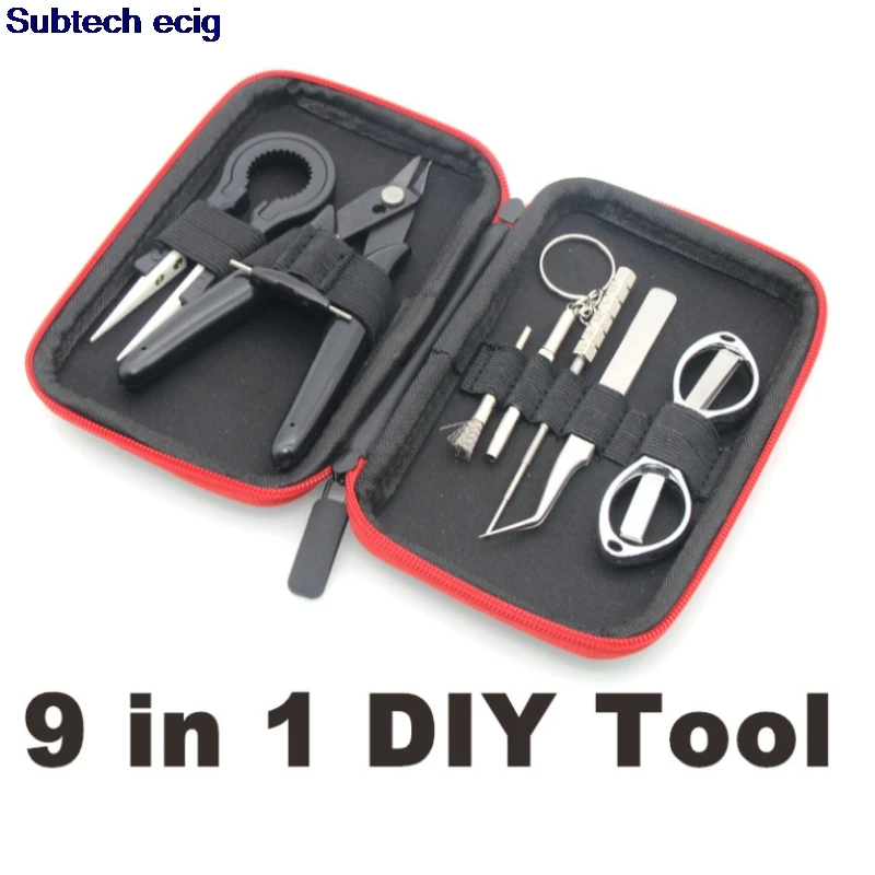 

9 in 1 DIY Tool Kit Bag Blacksmith Ceramic Tweezers Pliers Wire Coil Jig Winding for Ecig RBA RDA RDTA tank Atomizer Accessories