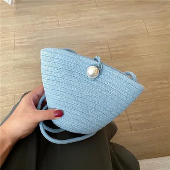 

2020 summer new straw woven bag messenger bag female woven female bag bucket bag women leather handbags