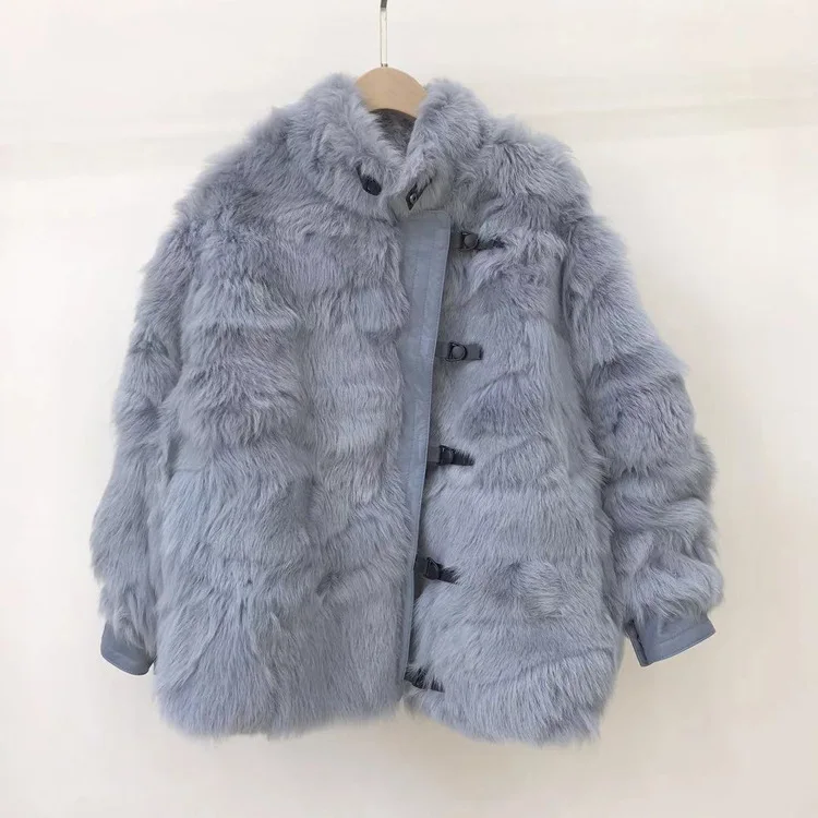 grey blue Меховая куртка Женская новая осенняя и зимняя женская модная свободная импортная шуба из лисьего меха пальто из кожи и меха лисьего меха куртка s NS1410 - Цвет: grey blue