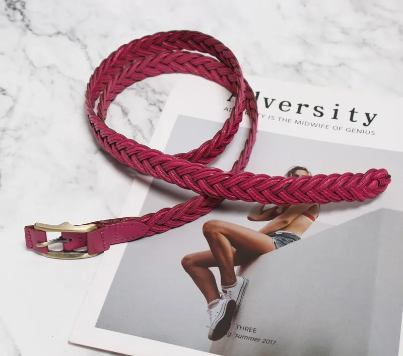 Red gold SeeBeautiful Новая мода осень простая металлическая Пряжка длинное плетение из искусственной кожи Талия уплотнение пояс ремни для женщин N931 - Цвет: Red gold