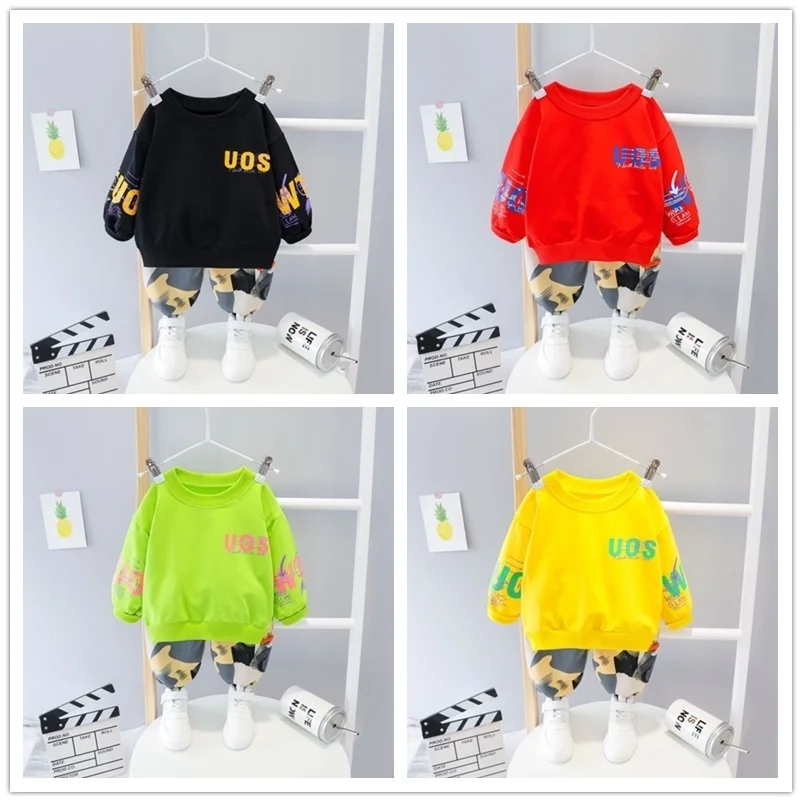 Fashion Spring Autumn Baby Girl Clothes Children Boys Casual Letter Jacket Pants 2Pcs/set Toddler Cotton Costume Kids Tracksuits