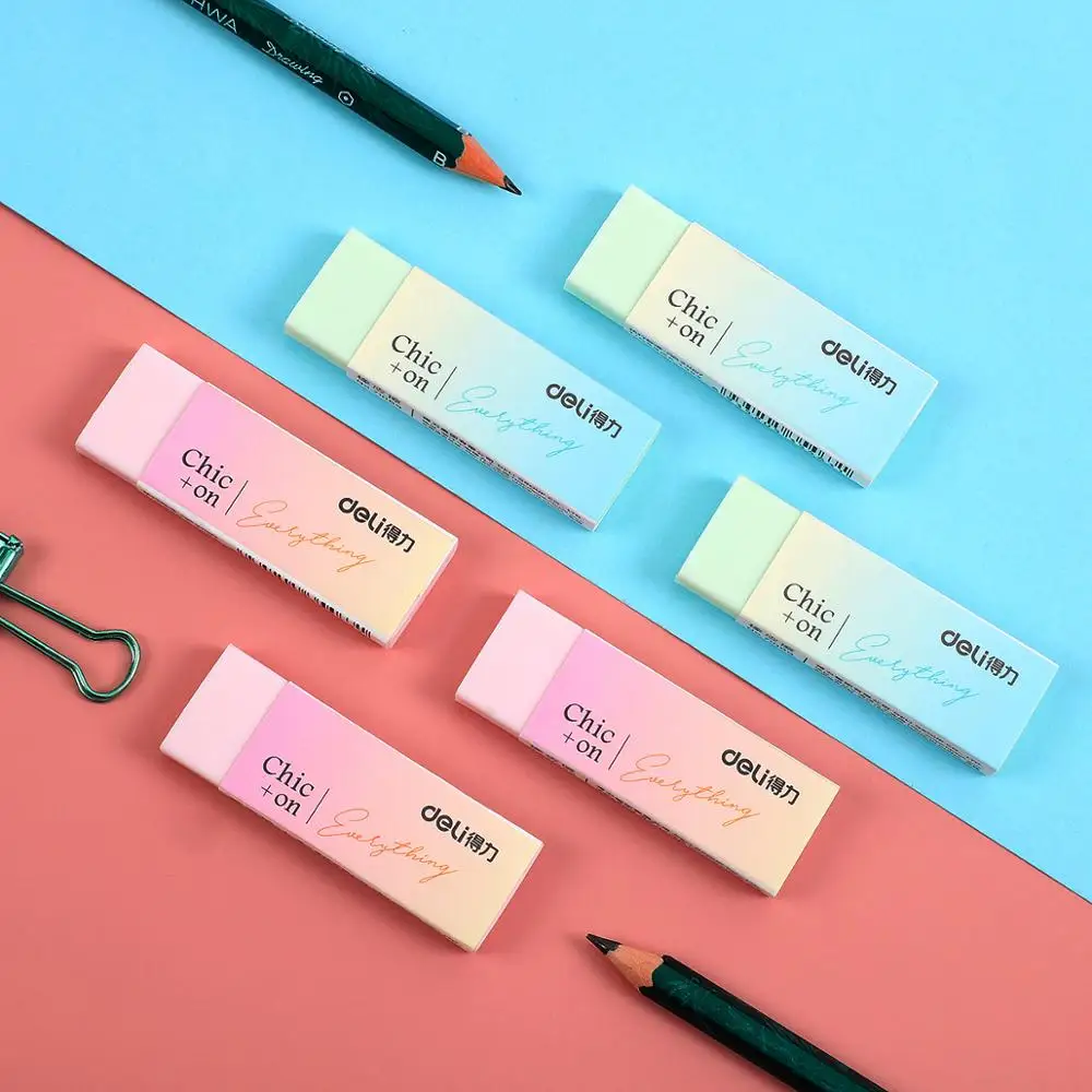 

JIANWU 2pcs/set Cute Gradient Soft Durable Erasers Kawaii Jelly Colored Pencil Rubber for School Kids School supplies