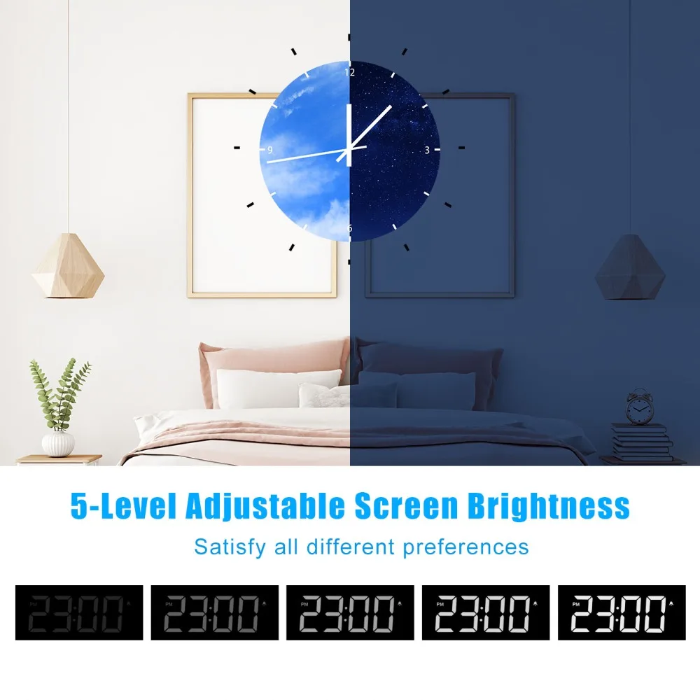 Mpow Projection Clock FM Radio Alarm Clock 5 inch Curved-Screen Digital Dual Alarm with  Dimmer & USB Charging Port Sleep Timer (3)