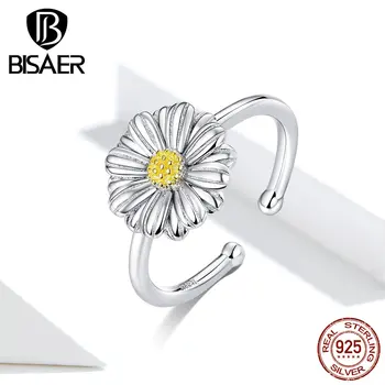 

Daisy Flower BISAER 925 Sterling Silver Adjustable Daisy Flowers Finger Rings for Women Sterling Silver Jewelry ECR616