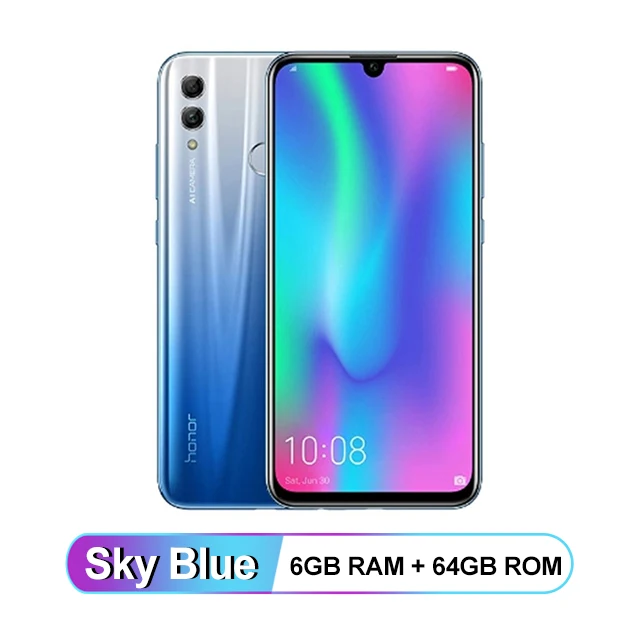 Мобильный телефон HUAWEI Honor 10 Lite, 4G, Android 9,0, 6,21 дюймов, FHD, 4 ГБ, 64 ГБ, Kirin 710, четыре ядра, разблокировка отпечатков пальцев, смартфон 3400 мАч - Цвет: sky blue 6GB 64GB