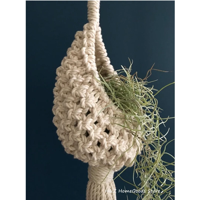 Macrame Rope Plant Wall Hanging Tassel Flower Basket Net Bag Tapestry Cotton Boho Chi Woven Wall Art for Apartment Dorm