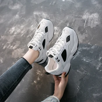 

New autumn running shoes White Mesh Women Sneakers Fashion Thick Bottom Womens Platform Sneakers Zapatos De Mujer E16-09